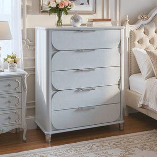Sunvega Sleek Silver Tone Nightstand with Spacious Drawers and Textured Fronts