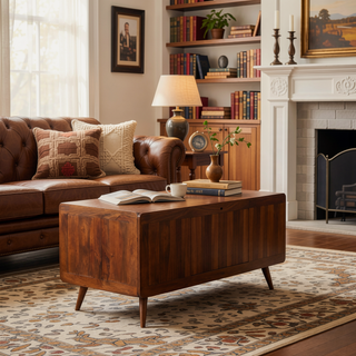 Sunvega Honey Caramel Solid Mango Wood T-Bar Ridged Chest with 3 Drawers