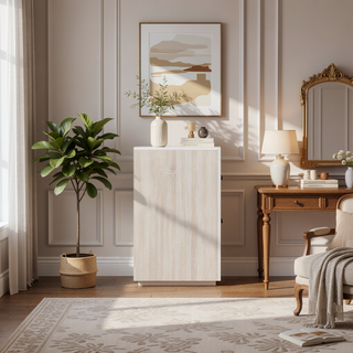 Sunvega Coastal White 2-Drawer Nightstand with Matte Bronze Handles for Bedroom