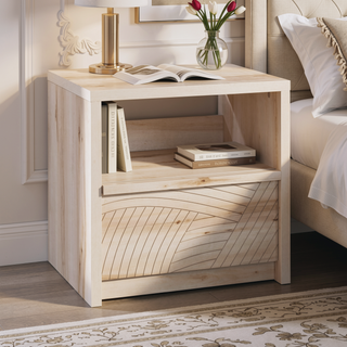 Sunvega Modern Rustic Night Stand with Large Drawer and Wave Pattern