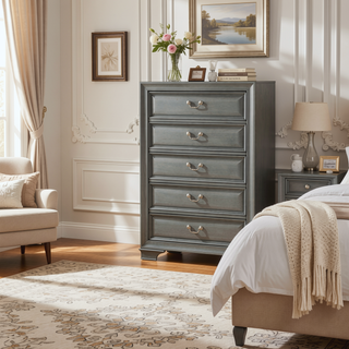 Sunvega Transitional Gray Finish Chest with English Dovetail Drawers and Cedar Lining
