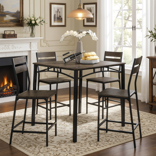 Sunvega Transitional Industrial 5pc Counter Height Dining Set With Square Table