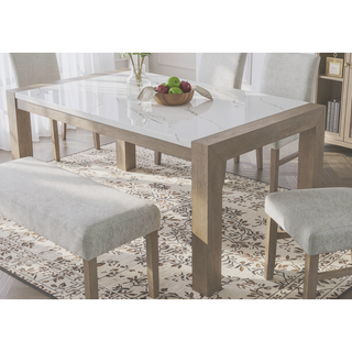 Sunvega White Faux Marble Top Dining Table with Light Oak Finish Wood Legs