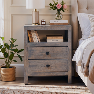 Sunvega Acid Wash 2 Drawer Open Bedside Table with Weathered Finish