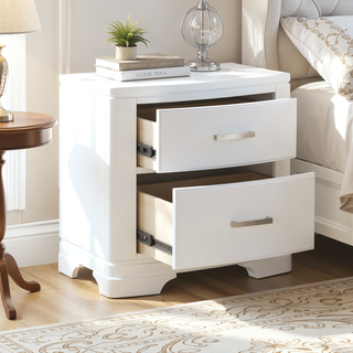 Sunvega White Finish Sleek Design Nightstand with Two Storage Drawers Transitional Style