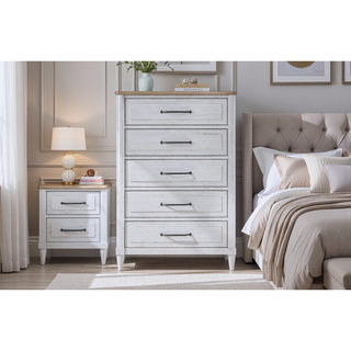 Sunvega Small Teen Chest with Cement Finish and Sand Colored Top for Bedroom