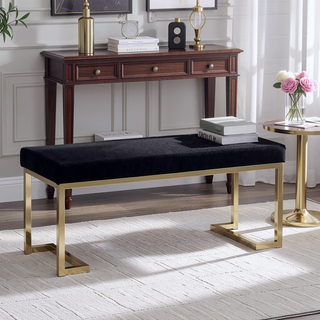 Sunvega Black and Champagne Bench with C Metal Base and Padded Seat