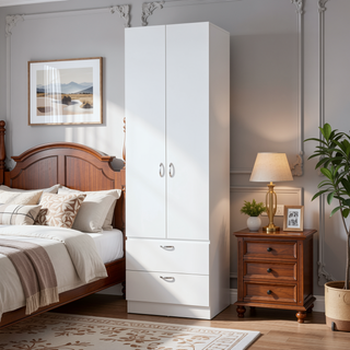 Sunvega Wenge 2-Door 2-Drawer Wardrobe with Hanging Rod for Bedroom