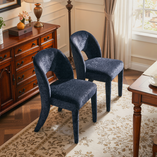 Sunvega Grey Chenille Dining Chairs with Hollowed-Out Backrest Set of 2