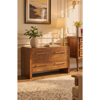 Sunvega Solid Oak Four Drawer Chest with Hand-Distressed Tiger Finish