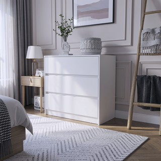 Sunvega Three Drawer Dresser with White Finish for Small Items Storage