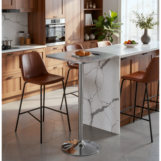 Sunvega Adjustable Height Square Bar Table with Swirl Metal Top and Chrome Base