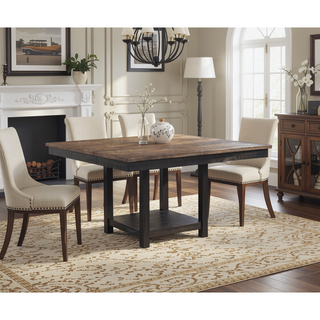 Sunvega Dark Brown Dining Table with Extendable Leaf and Bottom Shelf