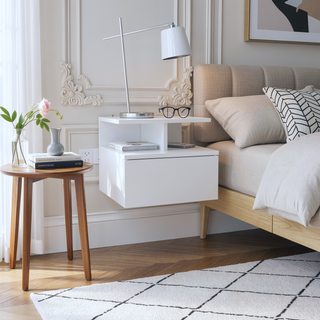 Sunvega Floating Nightstand with Drawer in Black Wengue Finish for Wall Assembly