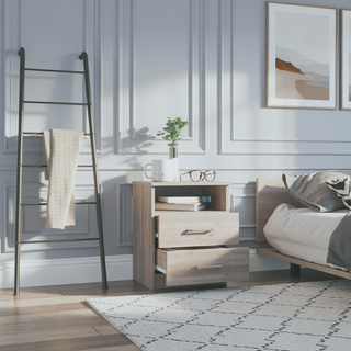 Sunvega Modern Nightstand with Two Drawers and Shelf for Bedroom or Living Room