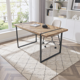 Sunvega Modern Industrial Rectangular MDF Light Wood Dining Table for 4-6 People