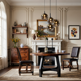 Sunvega Adjustable Height Lancaster Round Dining and Gathering Table with Amber Wood Finish