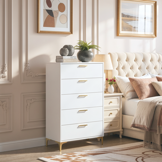 Sunvega White Rectangular 5-Drawer Chest with a Clean and Timeless Finish