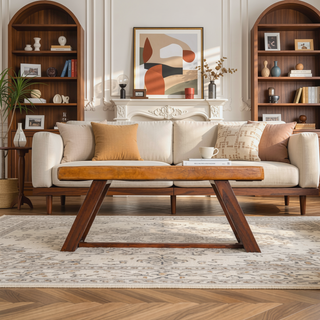 Sunvega Genuine Leather Upholstered Bench With Solid Wood Legs In Tan