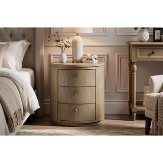 Sunvega Toffee Oval Nightstand with Soft-Close Drawers and USB Charging Ports
