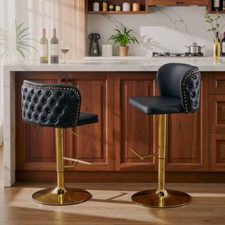 Sunvega Swivel Barstools with Tufted Back, Adjustable Seat Height and Chrome Base for Kitchen Island, Set of 2