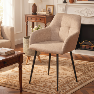 Sunvega Modern Beige Upholstered Dining Chairs with Wide Seat and Backrest