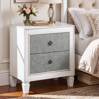 Sunvega Rustic Grey and Weathered White 2-Drawer Nightstand with Felt Liner