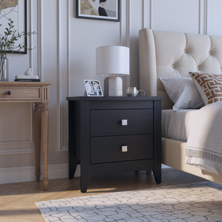 Sunvega White Nightstand with Two Spacious Drawers and Four Wooden Legs for Bedroom