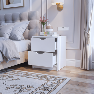 Sunvega White Finish Two Drawer Nightstand for Bedroom with 4.3" H Drawers