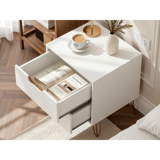 Sunvega Mid-Century Modern Nightstand with Spacious Drawers and Metal Legs