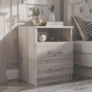 Sunvega 19.9 Inch High Nightstand with Two Drawers and One Open Shelf