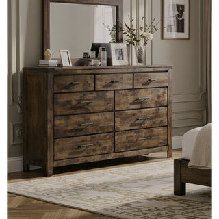 Sunvega Rustic Brown Two Drawer Nightstand with Sleek Metal Handles for Bedroom