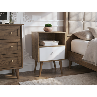 Sunvega Modern Nightstand with Drawer and Cubby for Bedroom or Living Room
