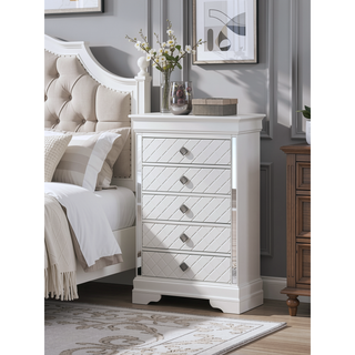 Sunvega Sophisticated Silver Champagne Transitional Nightstand with Two Drawers for Storage