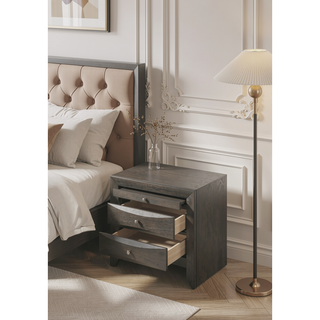 Sunvega Gray Oak Nightstand with Two Spacious Drawers and Tray for Bedroom
