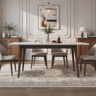 Sunvega Mid-Century Modern Solid Wood Rectangular Dining Table with Brown Stain Finish