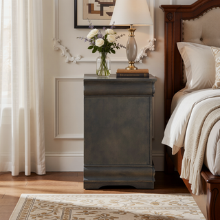 Sunvega Classic Traditional Black Finish 2-Drawers Nightstand with Metal Handle