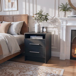 Sunvega Smokey Oak and White Finish Nightstand with Two Drawers and Open Shelf