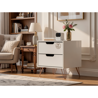 Sunvega Mid-Century Modern Nightstand with Spacious Drawers and Metal Legs