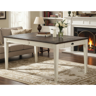 Sunvega Dark Oak & White Modern Farmhouse Horizontal Planked Hardwood Table