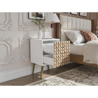 Sunvega Modern White and Brown Nightstand with 2 Drawers for Bedroom