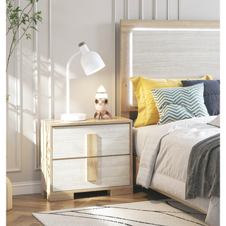 Sunvega 2-Drawer Nightstand with Natural and White Finish for Bedroom Storage