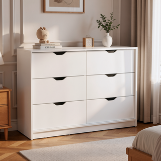 Sunvega White Dresser with Four Drawers and Two Cabinets for Bedroom Storage