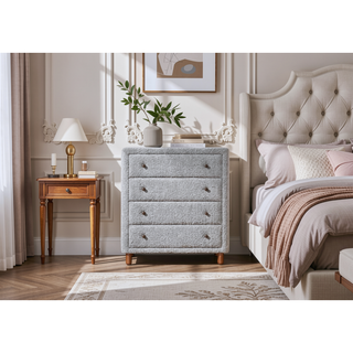 Sunvega Upholstered Boucle Fabric Bed with 4 Drawers and Wooden Frame