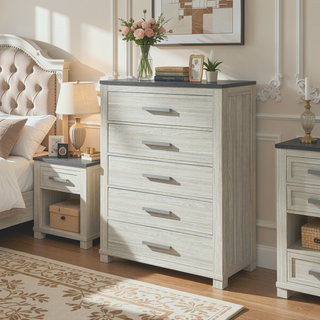 Sunvega Augusta Brown Nightstand with Dark Top Finish and Two Spacious Drawers