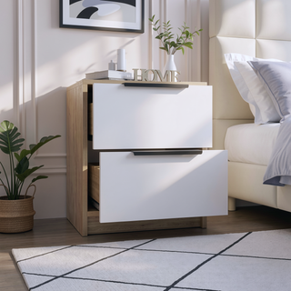 Sunvega 18 Inch High Modern Nightstand with Two Drawers and Metal Hardware