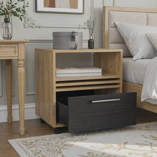 Sunvega 20 Inch High Natural Oak Nightstand with One Drawer and Four Casters