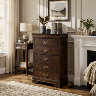 Sunvega Cappuccino 5-Drawer Chest with Spacious Drawers and Dovetail Construction