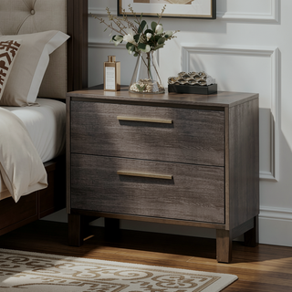 Sunvega Contemporary Two Tone Antique Gray 2 Drawer Nightstand with Brass Pulls