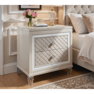 Sunvega Acrylic Front Legs with Jewel Embellished Hardware and Mirror Accents Nightstand